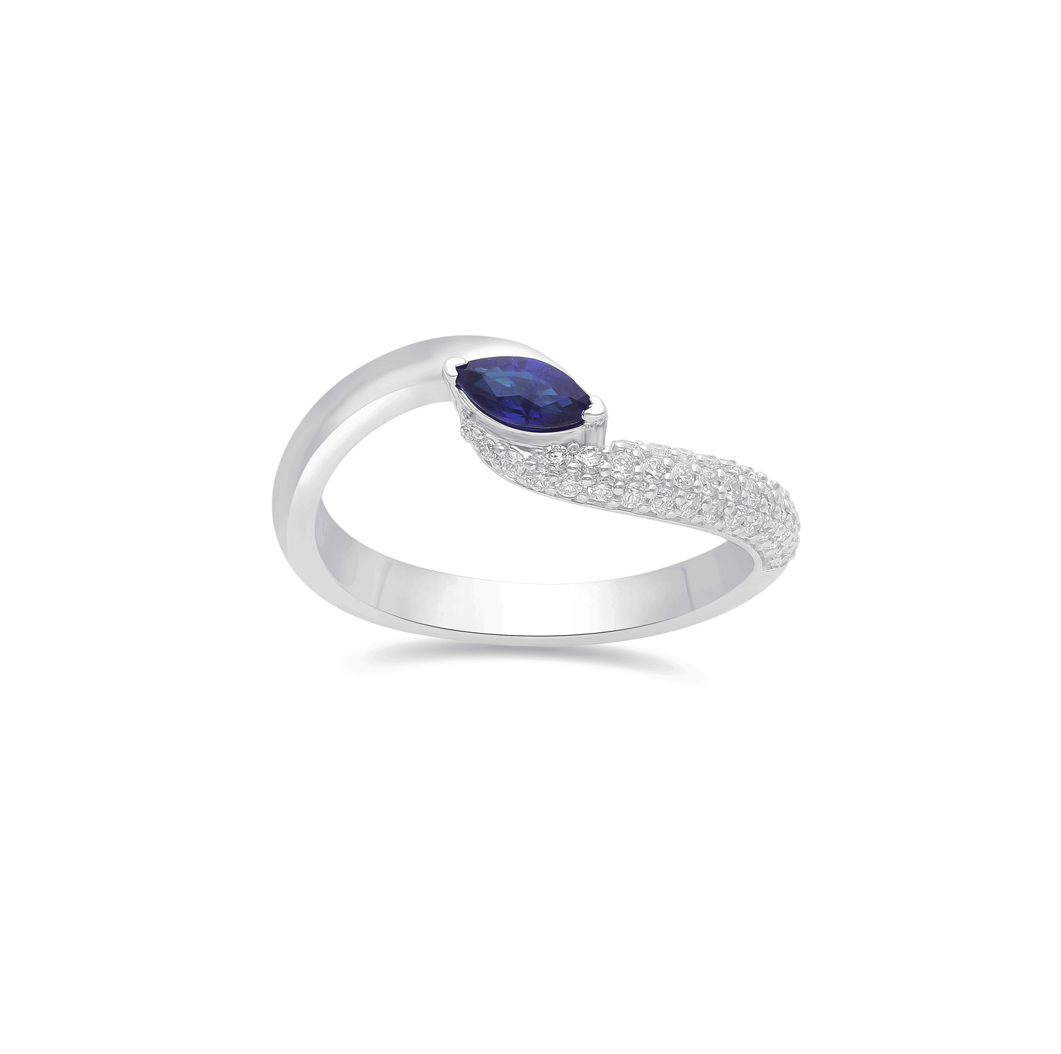Sabel Collection Blue Sapphire and Pavé Diamond Bypass Ring
